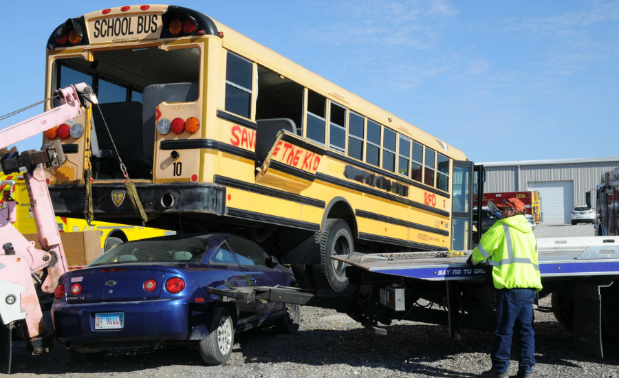 school bus crash tow truck