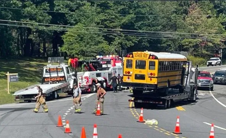 school bus crash tow truck